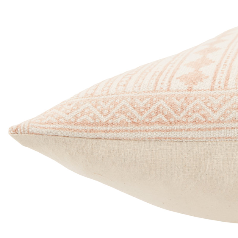 Light Pink and Beige Embroidered Cotton Square Throw Pillow