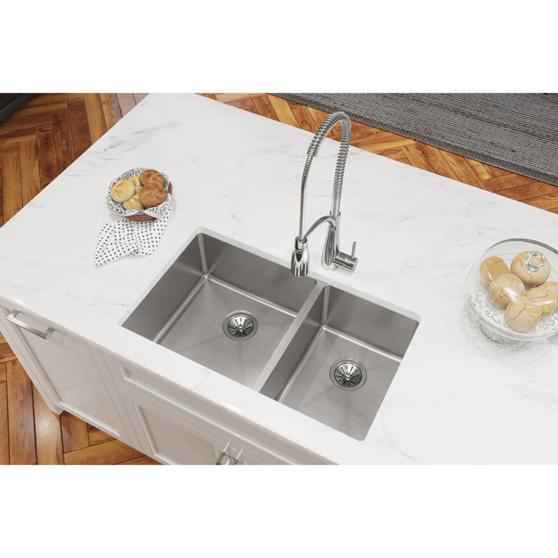 Polished Satin 31.5" Stainless Steel Double Bowl Drop-in Sink
