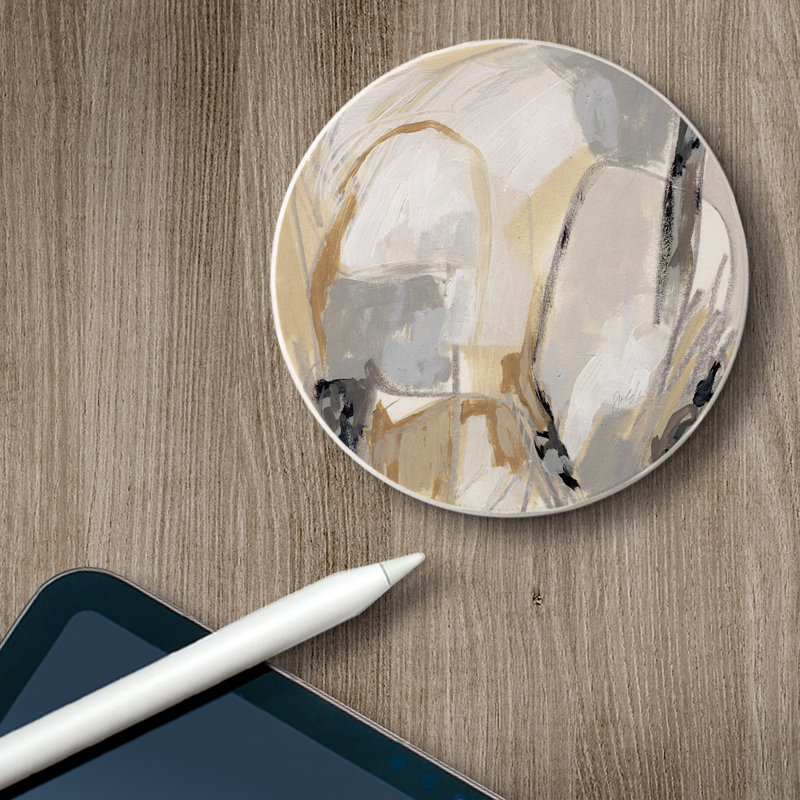 Abstract Neutral Stoneware Round Coaster Set of 4