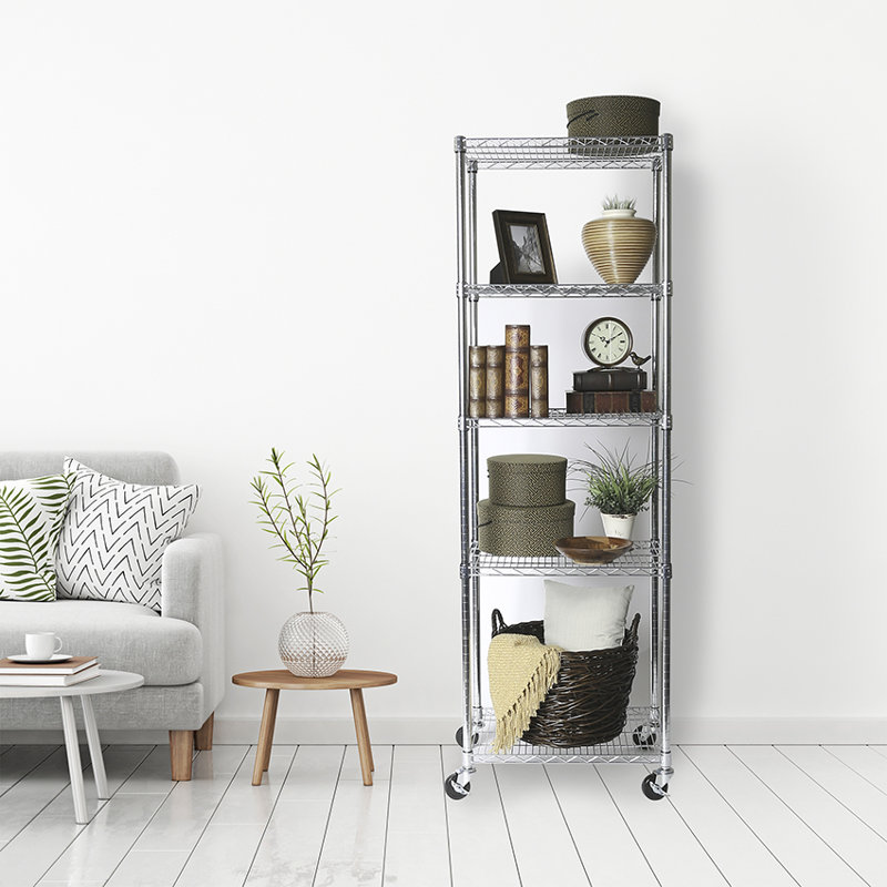 UltraDurable 5-Tier Chrome Steel Wire Shelving, 24"W x 18"D with Wheels