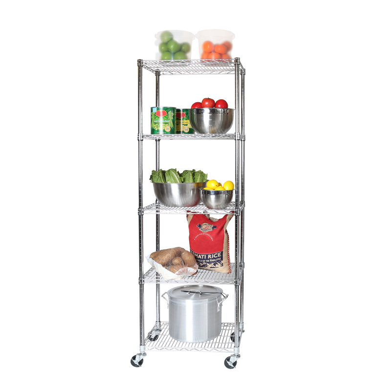 UltraDurable 5-Tier Chrome Steel Wire Shelving, 24"W x 18"D with Wheels
