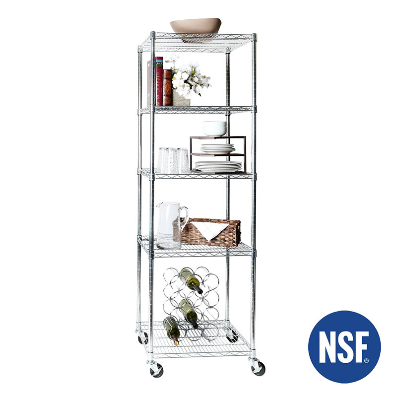 UltraDurable 5-Tier Chrome Steel Wire Shelving, 24"W x 18"D with Wheels