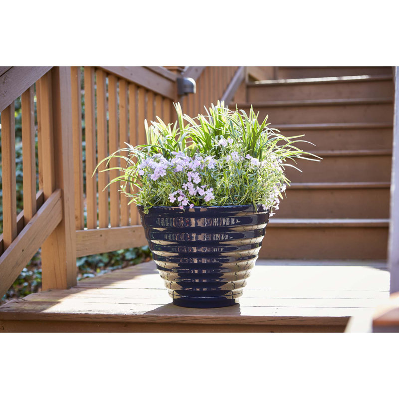 Navy Beehive-Style 16'' Resin Outdoor Planter