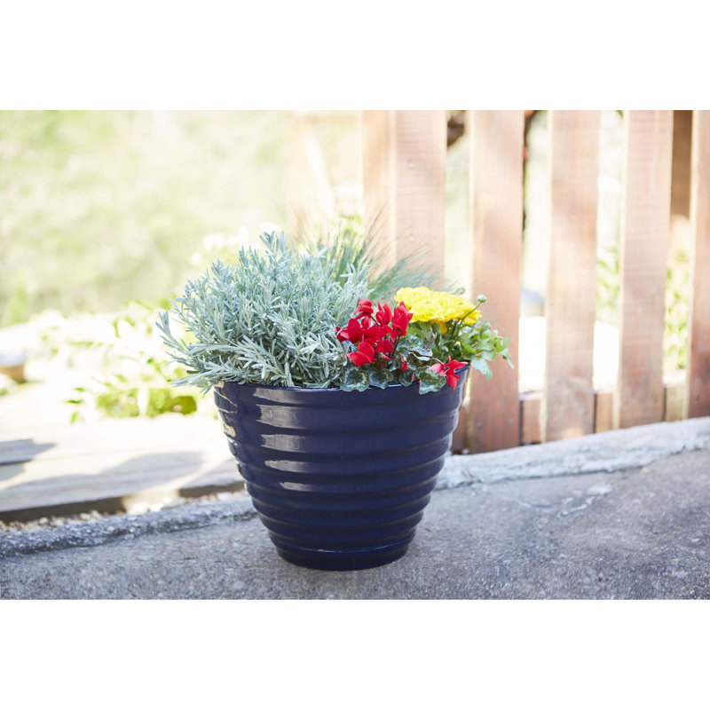 Navy Beehive-Style 16'' Resin Outdoor Planter