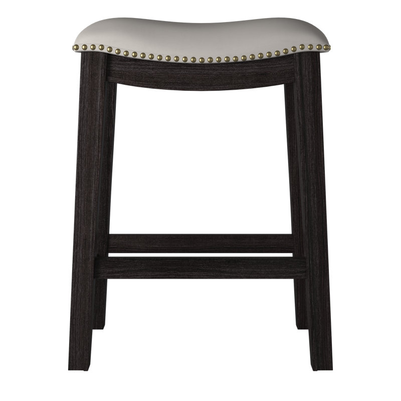 Adjustable Gray Leather Swivel Saddle Counter Stool Set of 2
