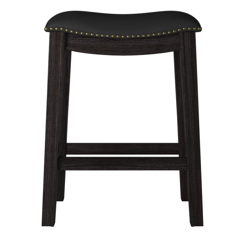 Adjustable Saddle-Style Swivel Counter Stool in Black Leather