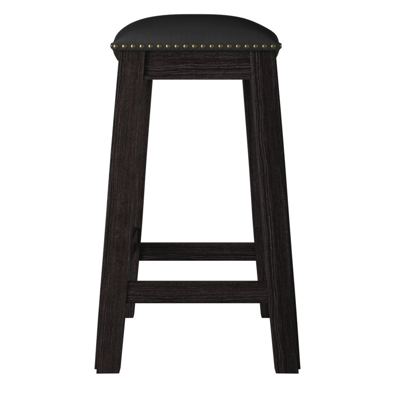 Adjustable Saddle-Style Swivel Counter Stool in Black Leather