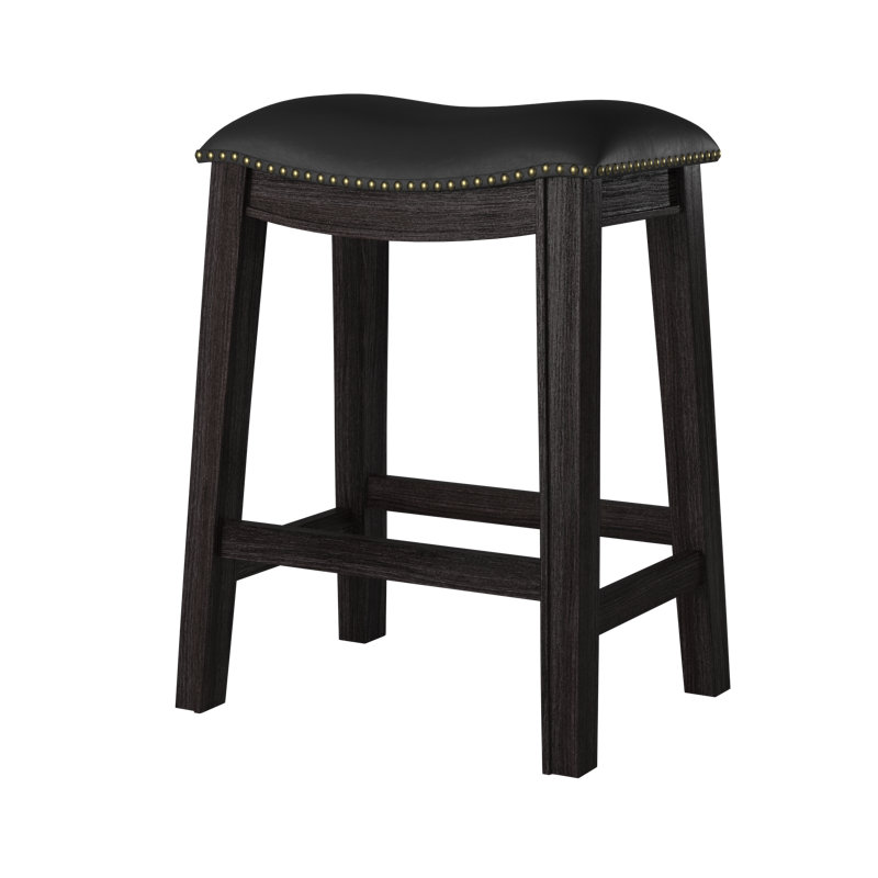 Adjustable Saddle-Style Swivel Counter Stool in Black Leather