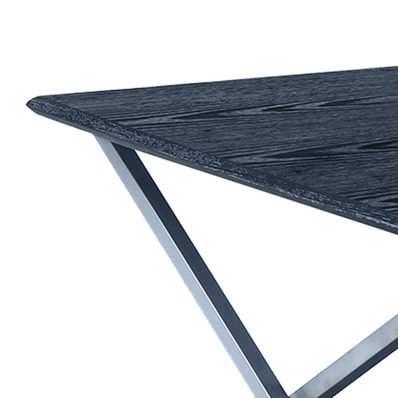 Modern Black Wood & Silver Metal Rectangular Coffee Table with Dual Shelves