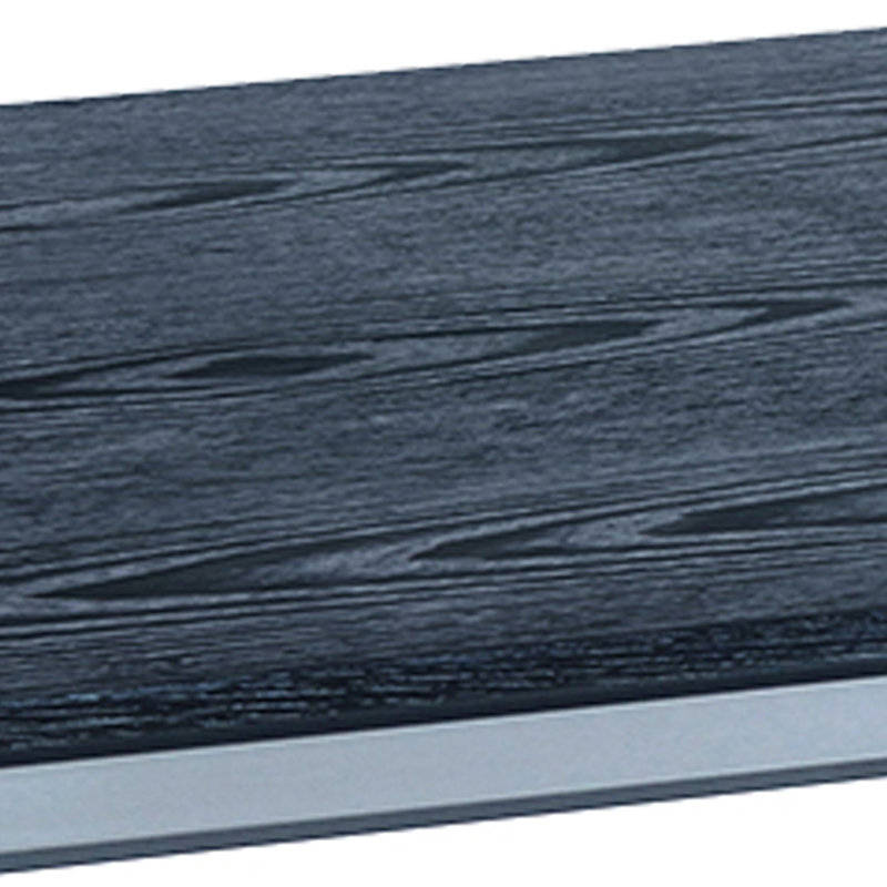Modern Black Wood & Silver Metal Rectangular Coffee Table with Dual Shelves