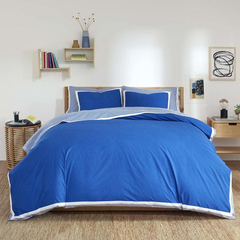 Blue Cotton Down Alternative Reversible Comforter Set, Full