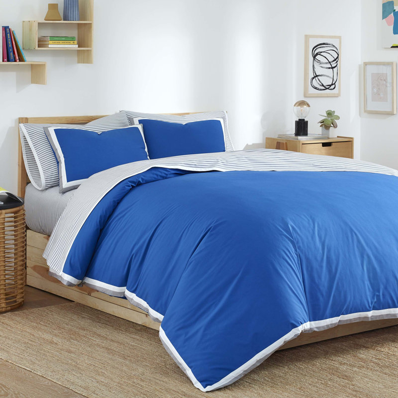 Blue Cotton Down Alternative Reversible Comforter Set, Full