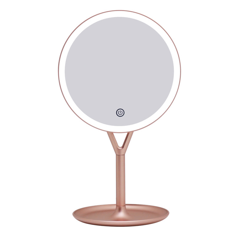 Clarity Rose Gold Round LED Makeup Mirror with Jewelry Holder
