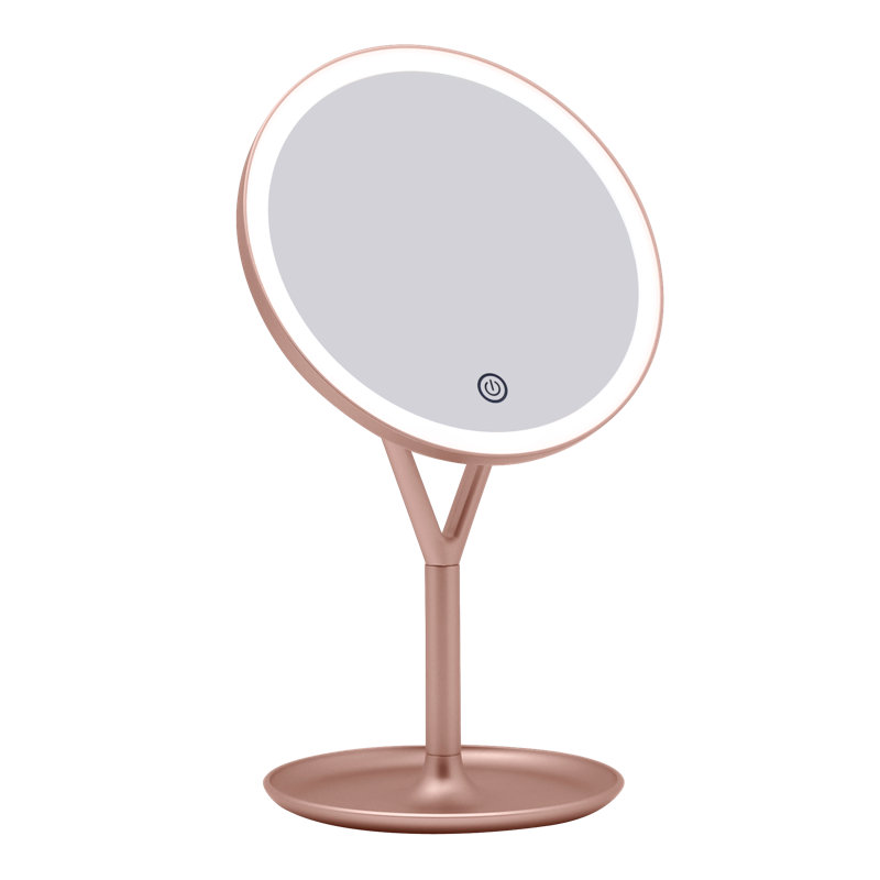 Clarity Rose Gold Round LED Makeup Mirror with Jewelry Holder