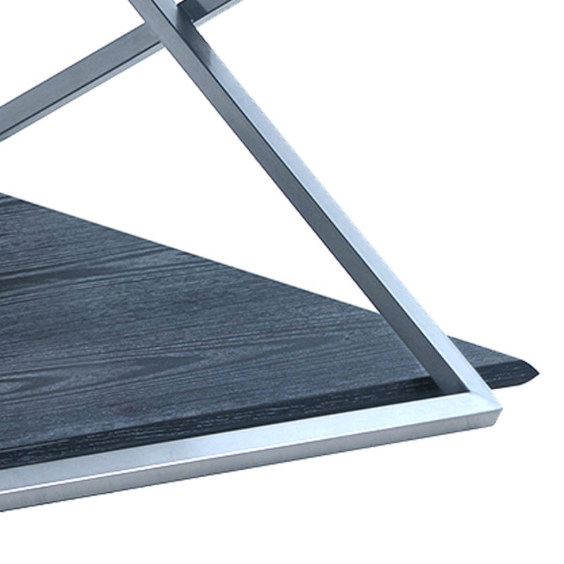 Modern Black Wood & Silver Metal Rectangular Coffee Table with Dual Shelves