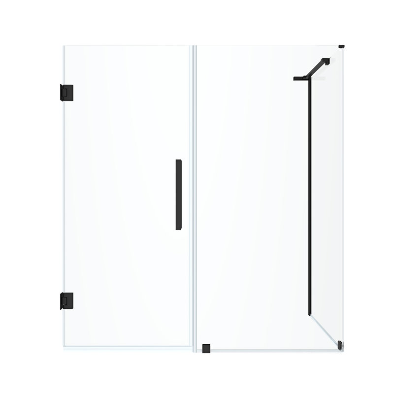 Tampa-Pro 55" Black Frameless Corner Shower Kit with Tempered Glass Panels