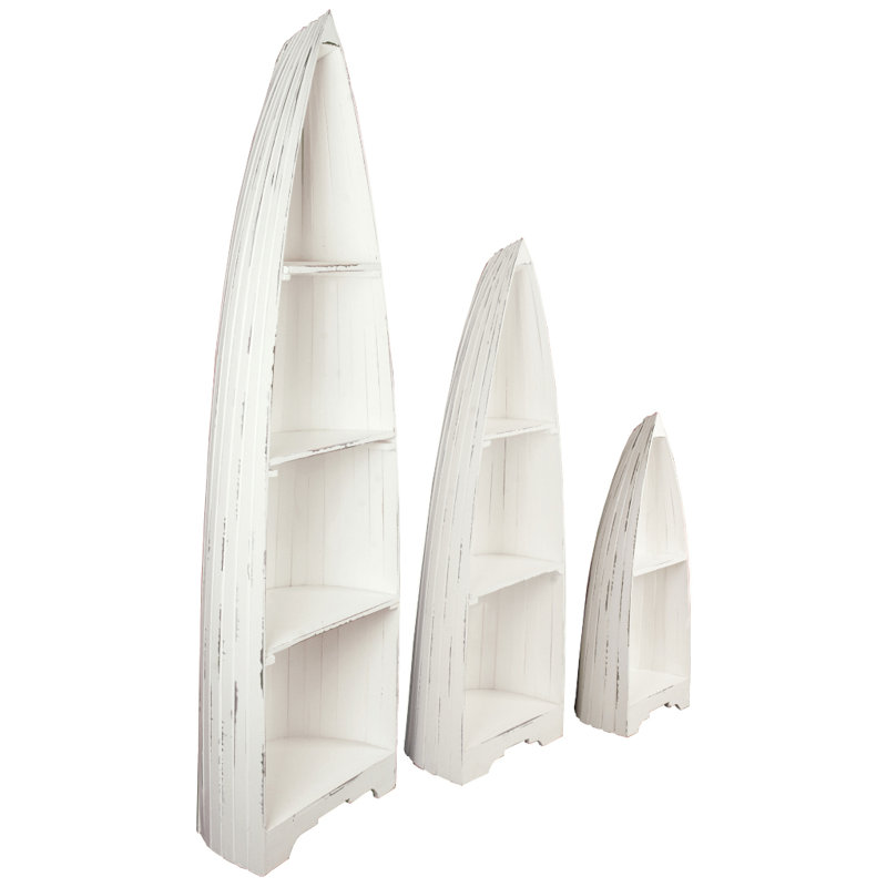 Cape Cod Whitewashed Wooden Boat Bookshelf Trio
