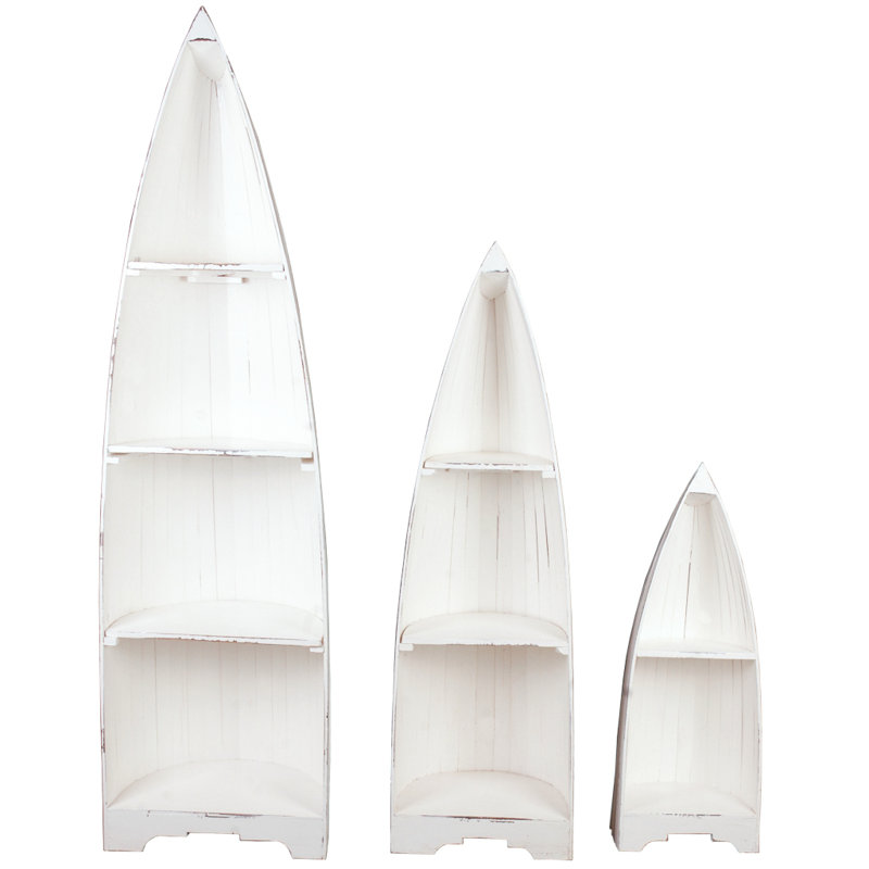 Cape Cod Whitewashed Wooden Boat Bookshelf Trio