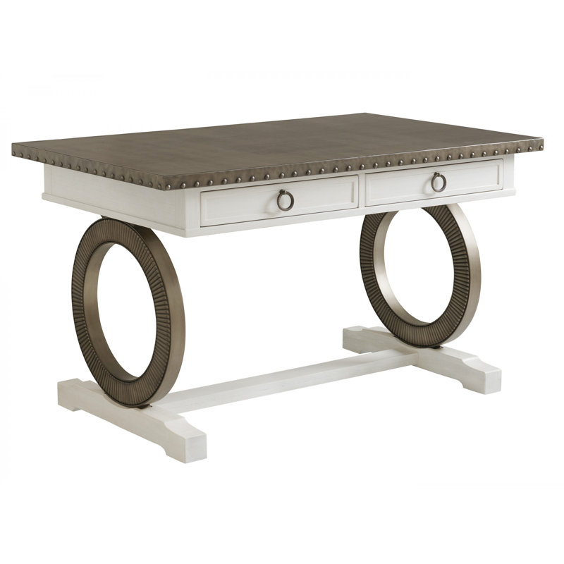 Transitional Brown and White Marble Wood Counter Height Table