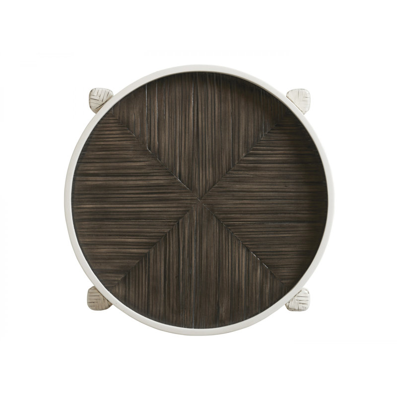 Transitional Neptune Round End Table in Shell White and Brown