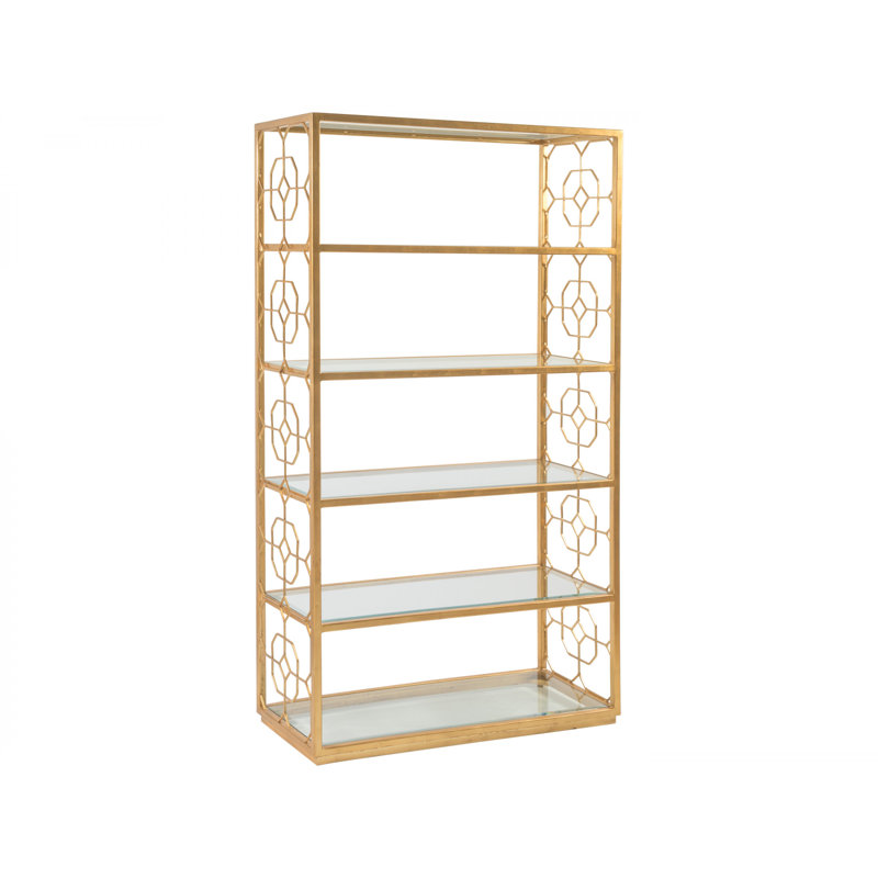 Gold Leaf Honeycomb Iron Etagere with Glass Shelves