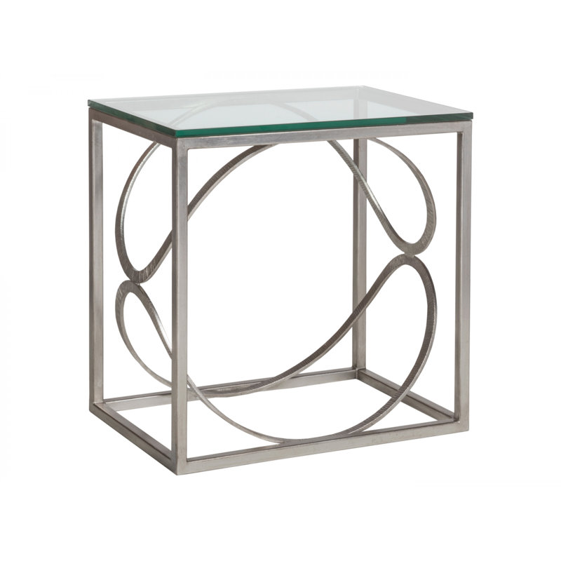 Silver Rectangular Metal and Glass End Table