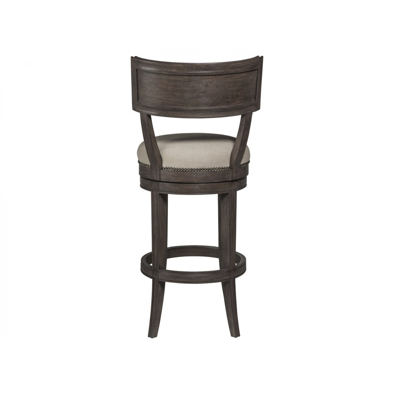 Antico Medium Brown Wood Swivel Bar Stool with Linen Blend Seat