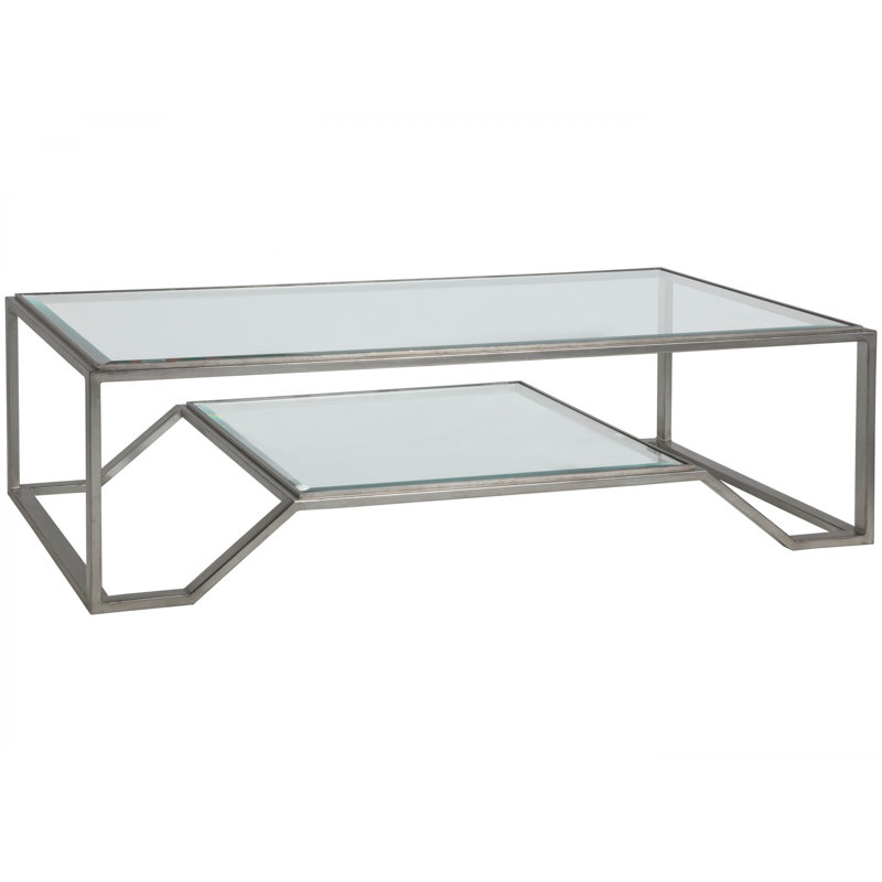 Silver Rectangular Glass and Iron Cocktail Table