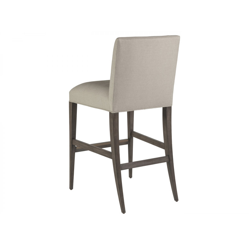 Antico Mahogany and Linen Low Back Bar Stool