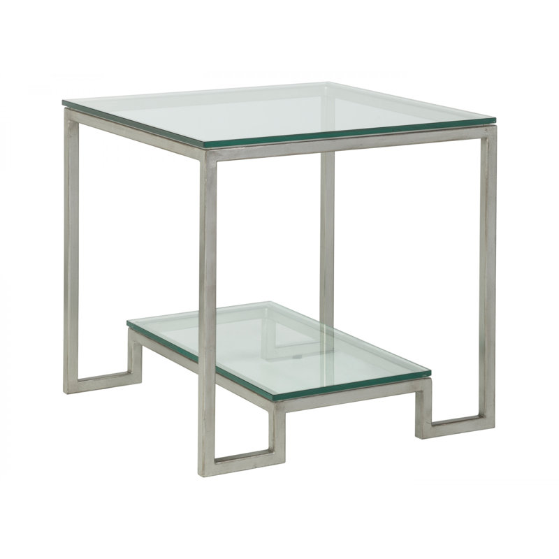 Silver Square Metal and Glass End Table