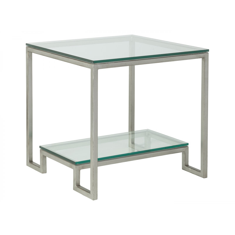 Silver Square Metal and Glass End Table