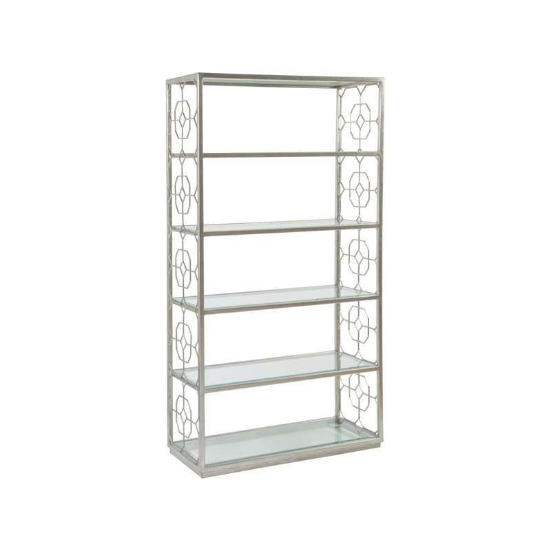 Transitional Honeycomb Slim Etagere with Beveled Glass Shelves - Silver Leaf