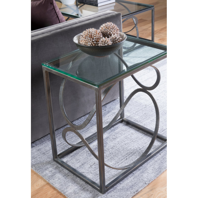 Silver Rectangular Metal and Glass End Table