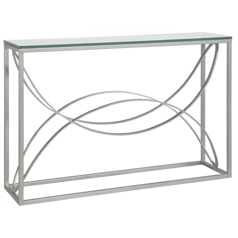 Ellipse Argento 54" Silver Metal and Glass Rectangular Console Table
