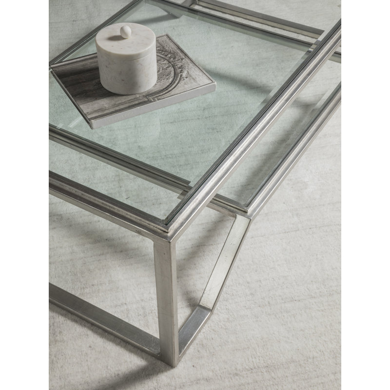 Silver Rectangular Glass and Iron Cocktail Table
