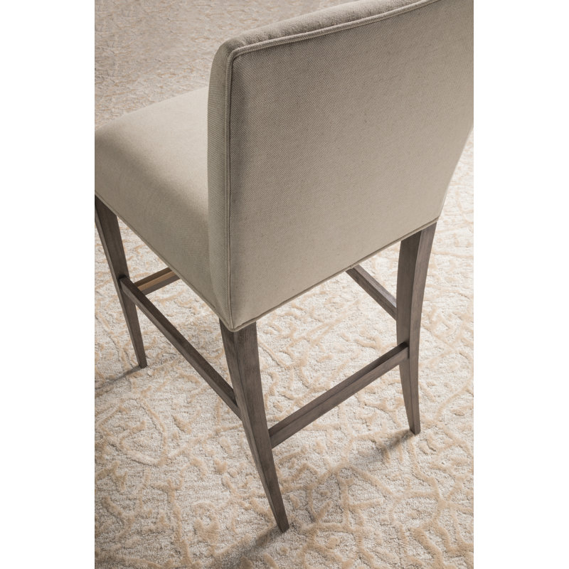 Antico Mahogany and Linen Low Back Bar Stool