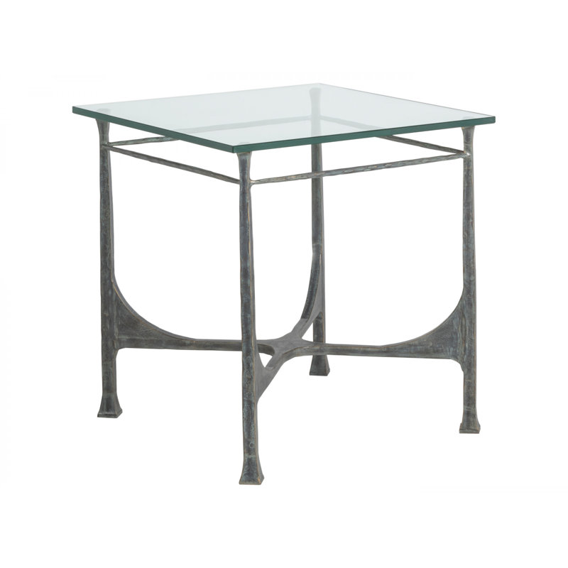 Bruno Square Black Metal and Glass End Table