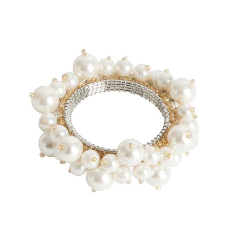 Elegant Faux Pearl Napkin Rings Set of 4, Off-White