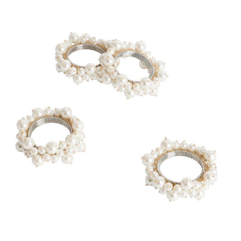 Elegant Faux Pearl Napkin Rings Set of 4, Off-White