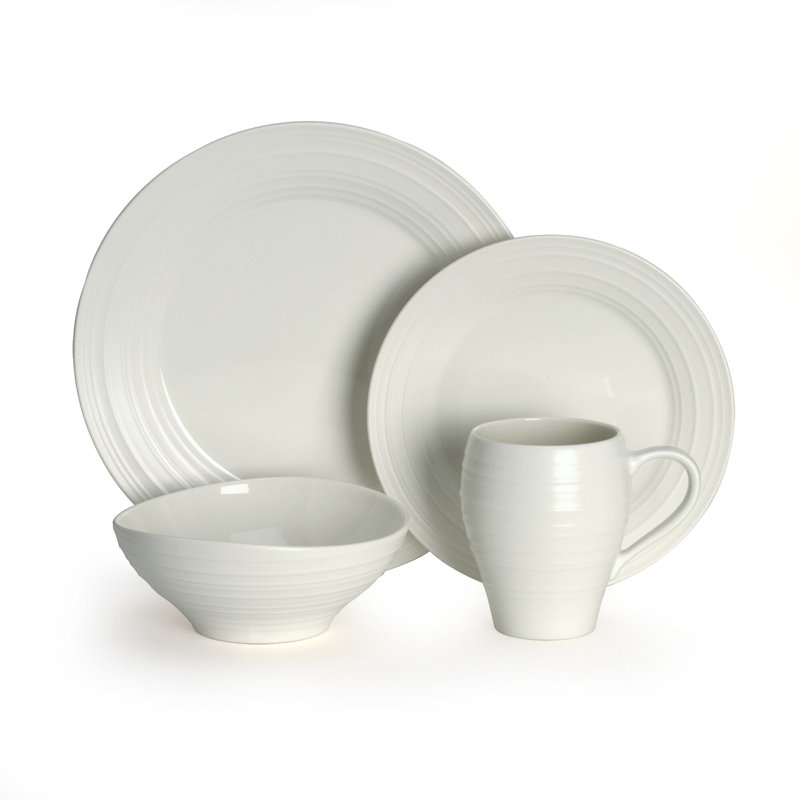 White Ceramic Swirl 4-Piece Dinnerware Set