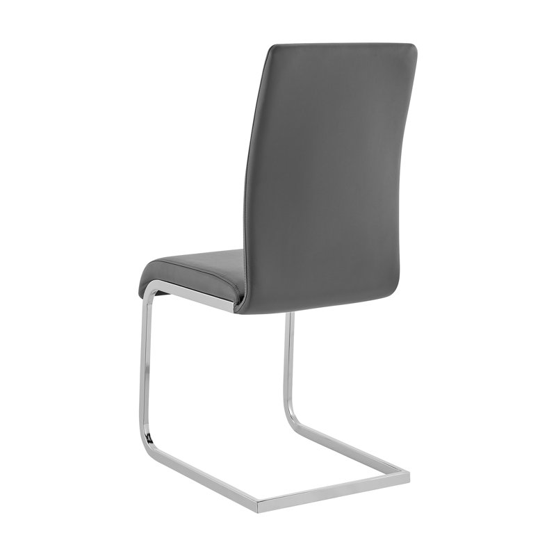 Modern Gray Faux Leather Side Chair with Chrome Metal Frame