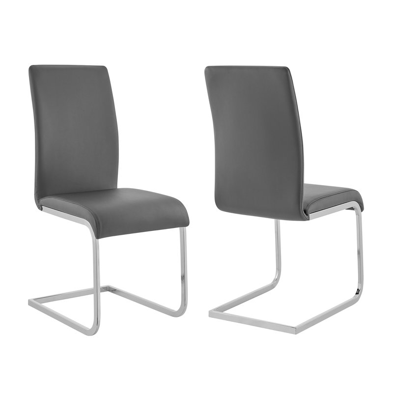 Modern Gray Faux Leather Side Chair with Chrome Metal Frame