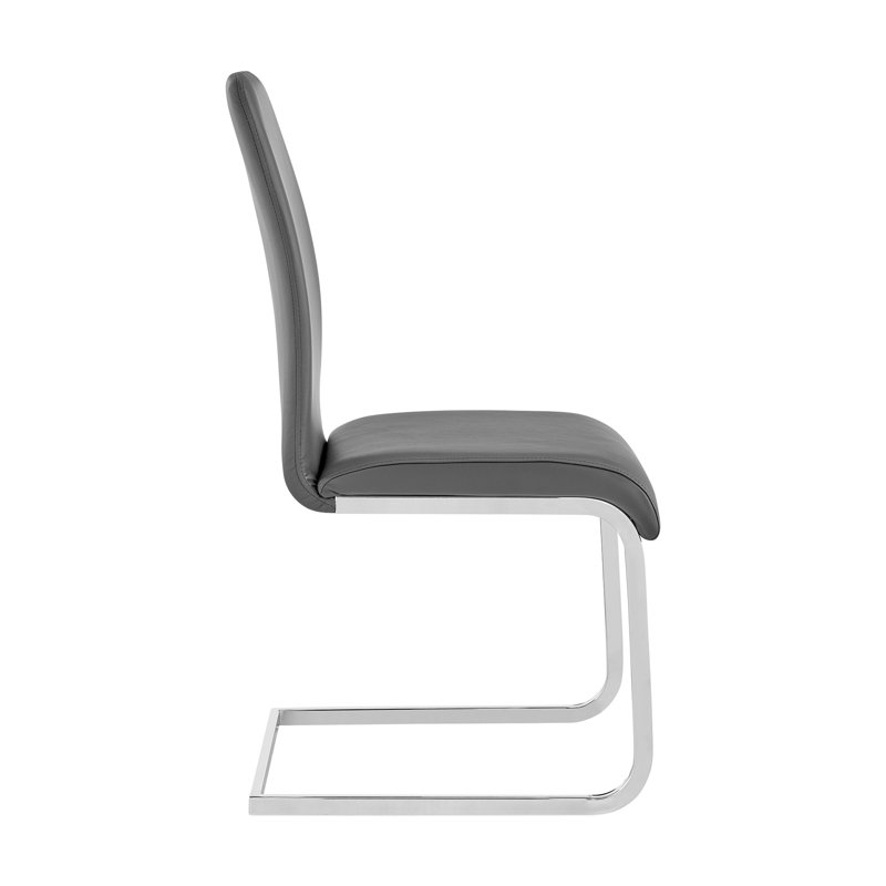 Modern Gray Faux Leather Side Chair with Chrome Metal Frame