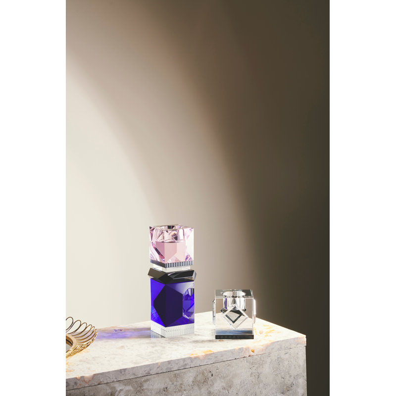 Ocean Drive Art Deco Crystal Tealight Holder in Cobalt and Rosé