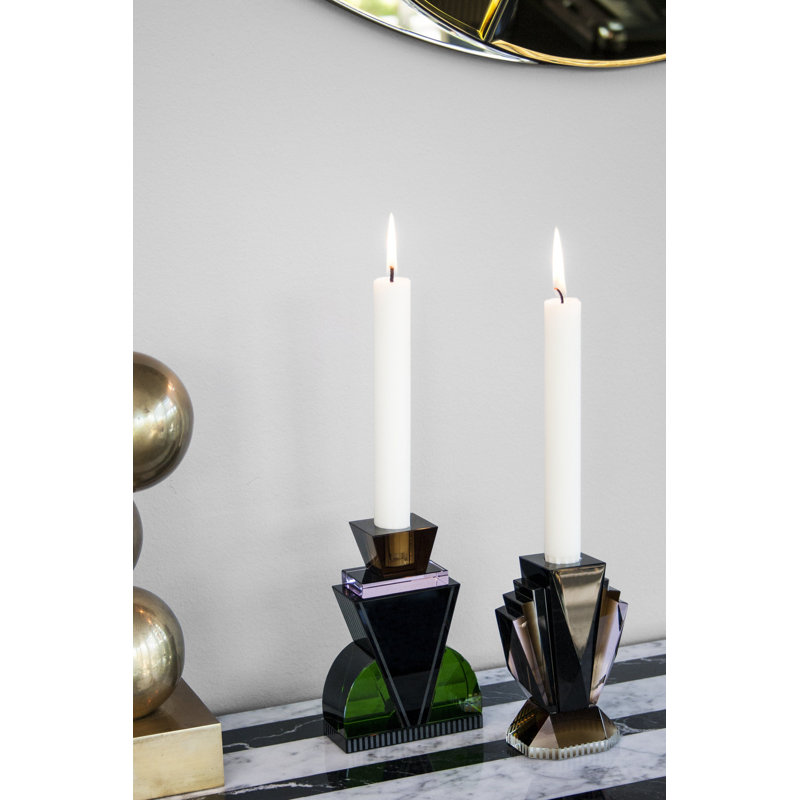 Queens Art Deco Inspired Crystal Candlestick Holder - Black