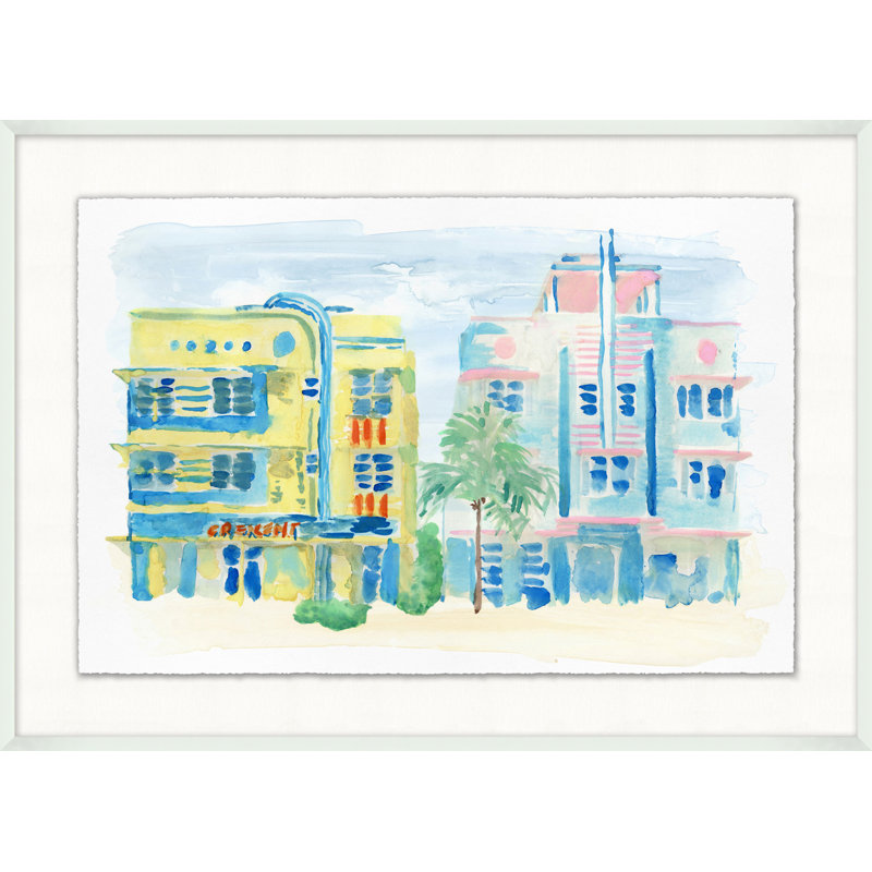 White Framed Miami Cityscape Oil Painting Print