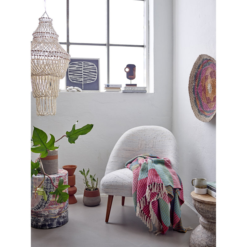 Multicolor Reclaimed Cotton Blend Striped Throw Blanket with Fringe