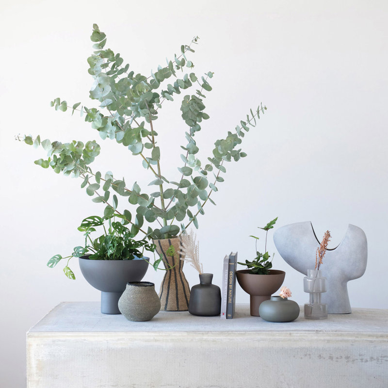 Gray Round Metal Decorative Footed Bowl