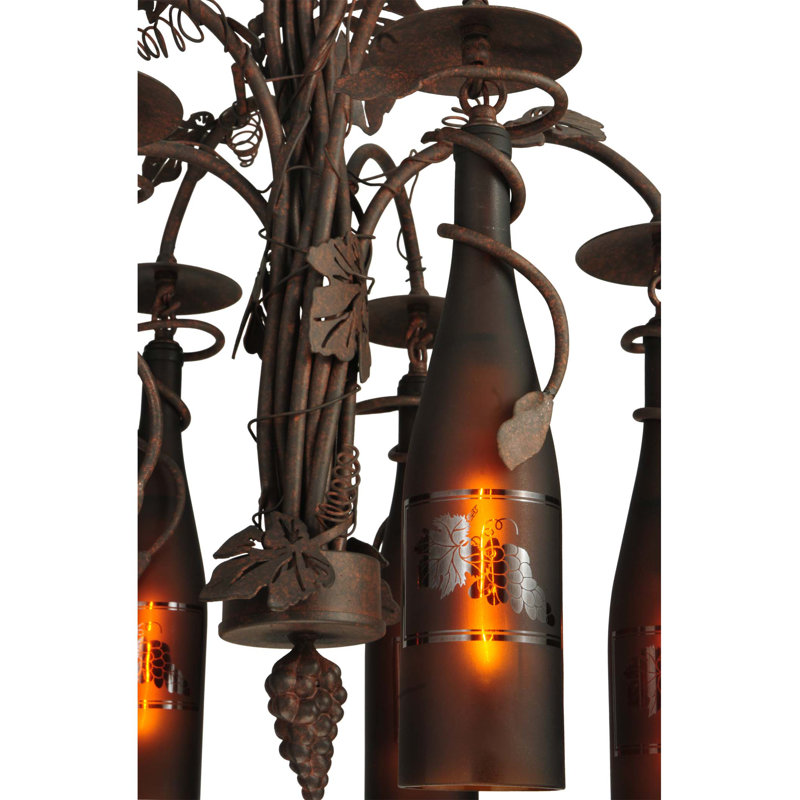Tuscan Vineyard Elegance 6-Light Wine Bottle Chandelier with Grape Leaf Accents