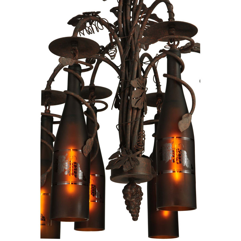 Tuscan Vineyard Elegance 6-Light Wine Bottle Chandelier with Grape Leaf Accents
